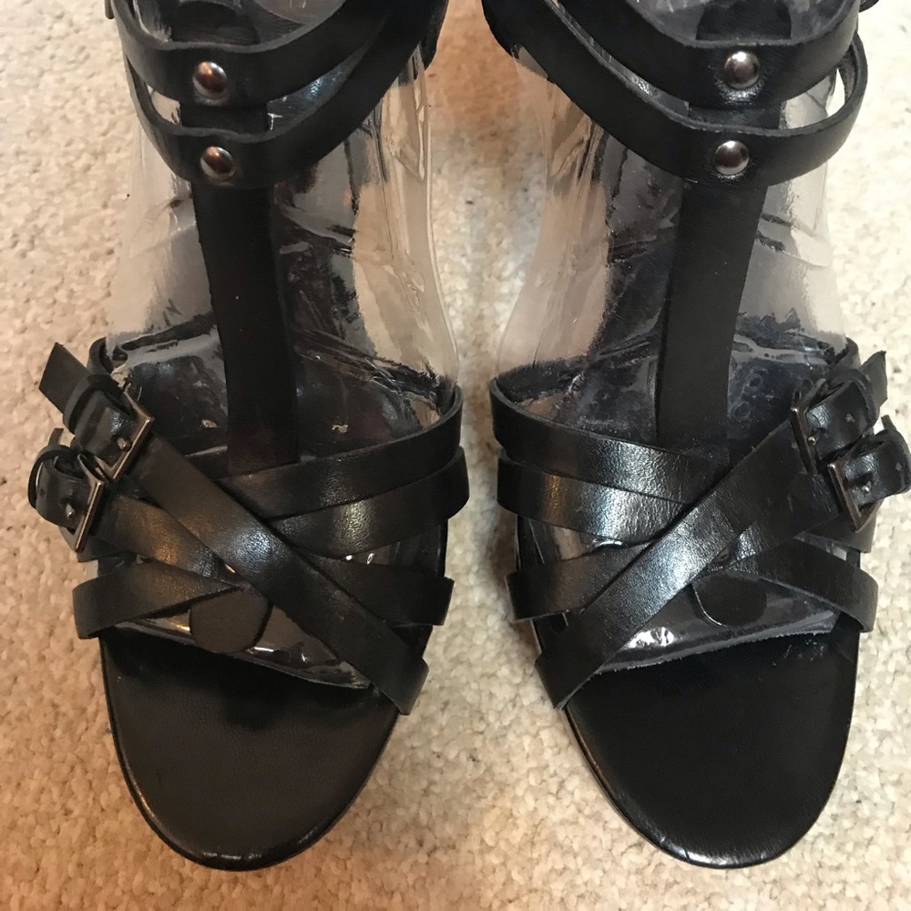 Marc Fisher Black Strappy T Strap Platform Heels
